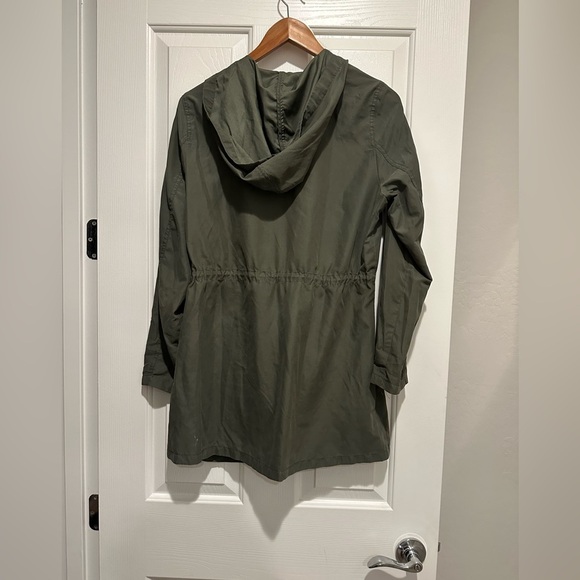 Ambiance Green Lightweight Front Zip Hooded Roll Tab Cinch Waist Jacket Large - Picture 2 of 5